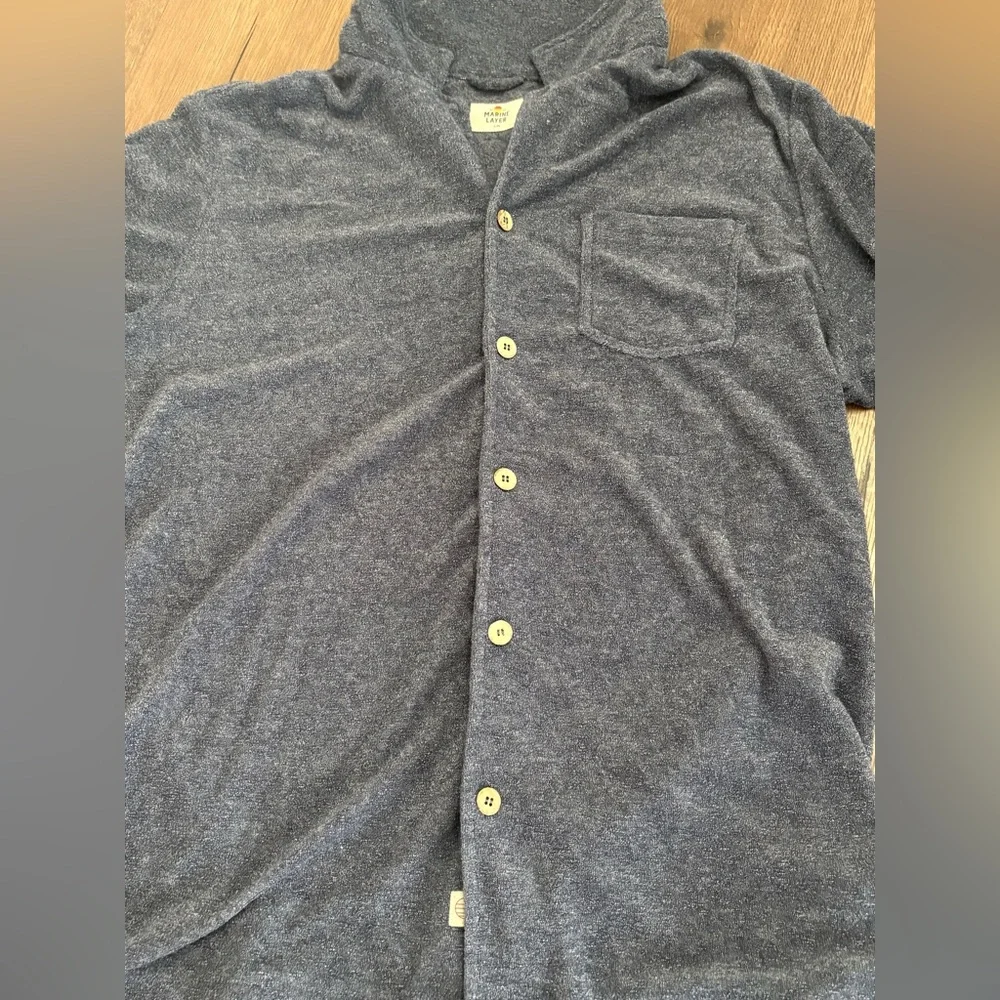 Marine Layer Terry Out Resort Shirt Blue Size L Terrycloth Button Up - Picture 2 of 5
